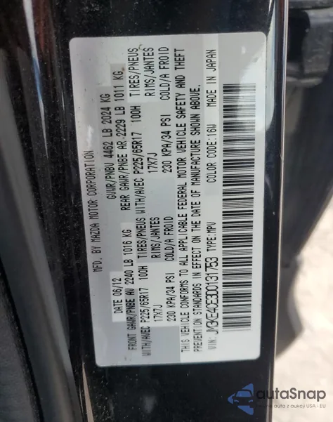 2013 Mazda Cx-5 Touring from USA, damaged, VIN JM3KE4CE3D0131753